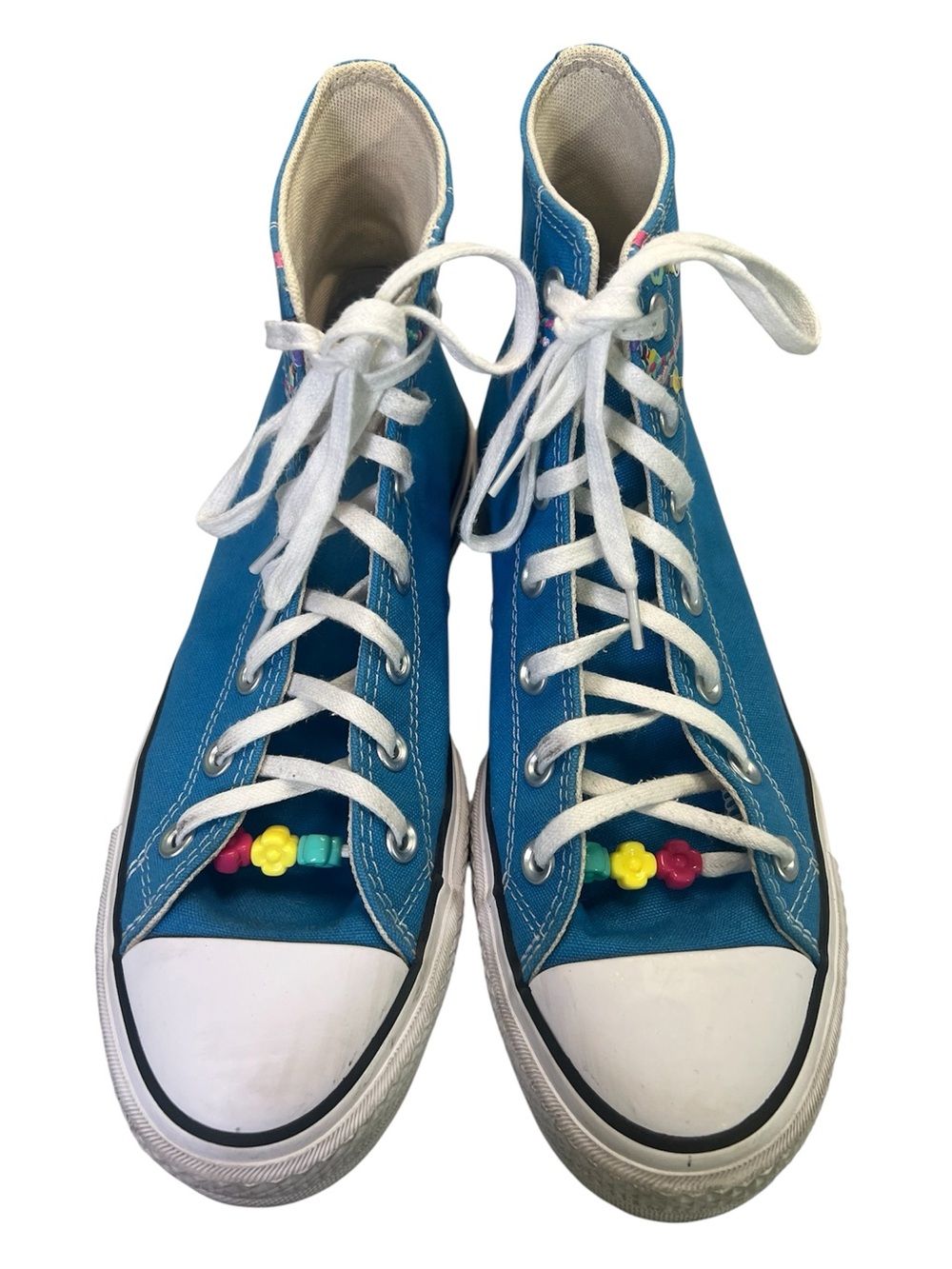 Converse All Star Blue High-Top Canvas Sneakers with Flower Beads! Size 9